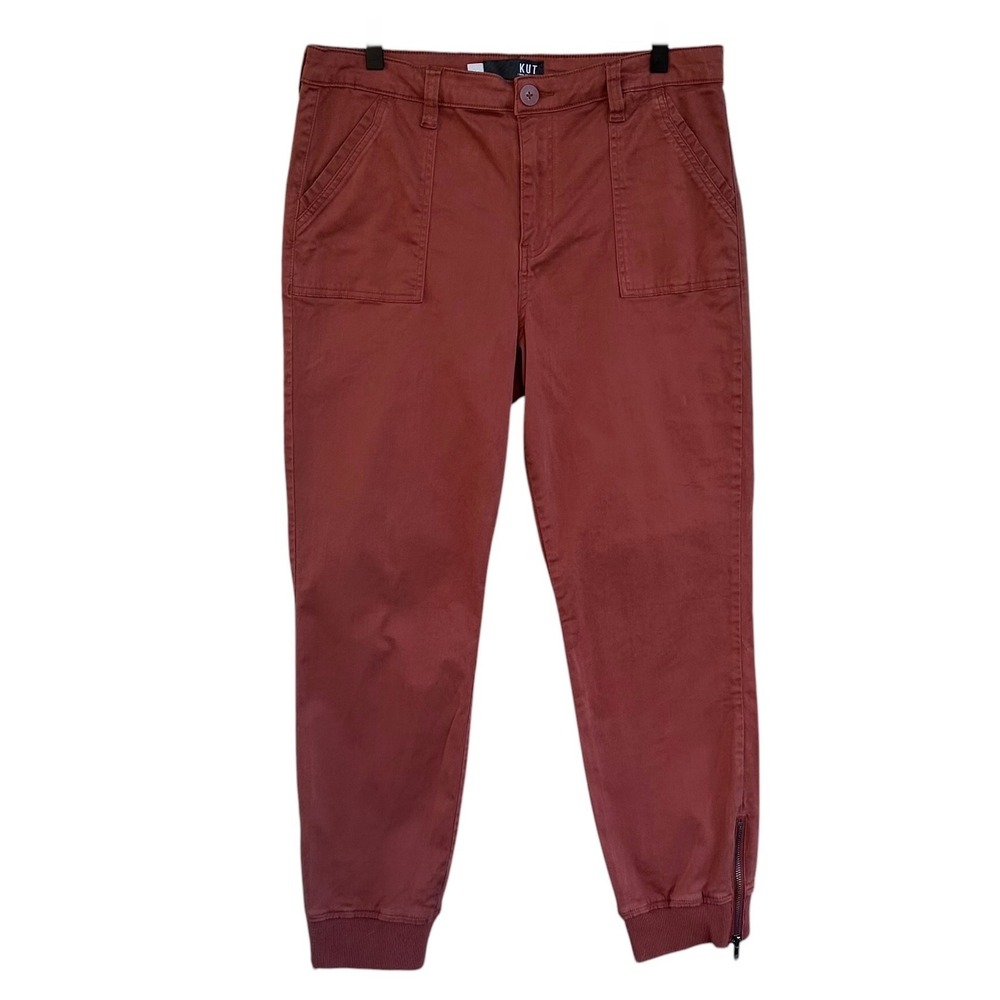 KUT from the Kloth Chris High Rise Jogger Pants Rust Red Ankle Zip Utility 14